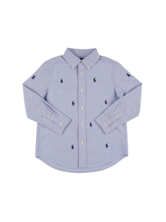 Polo Ralph Lauren: Camisa de popelina de algodón con logo bordado - Azul Claro - kids-boys_0 | Luisa Via Roma