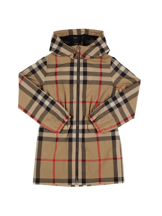 Burberry: Manteau en nylon à carreaux - Beige - kids-boys_0 | Luisa Via Roma