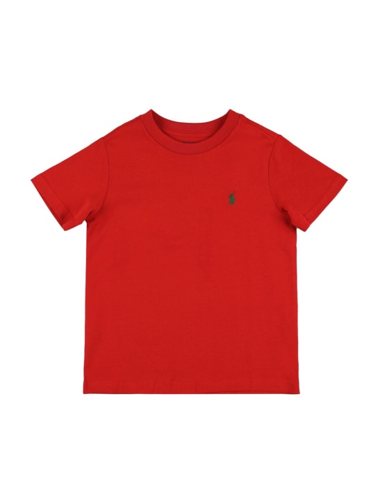 Ralph Lauren: T-shirt en jersey de coton à logo brodé - kids-girls_0 | Luisa Via Roma