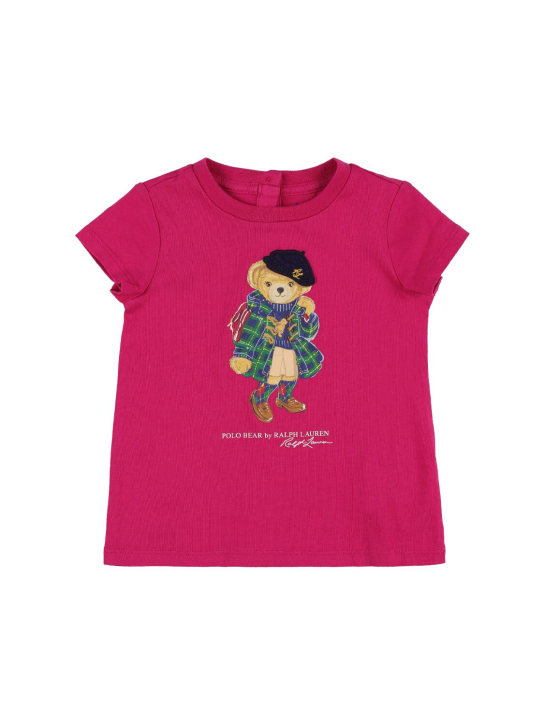 Ralph Lauren: Bear print cotton jersey t-shirt - Fuchsia - kids-girls_0 | Luisa Via Roma