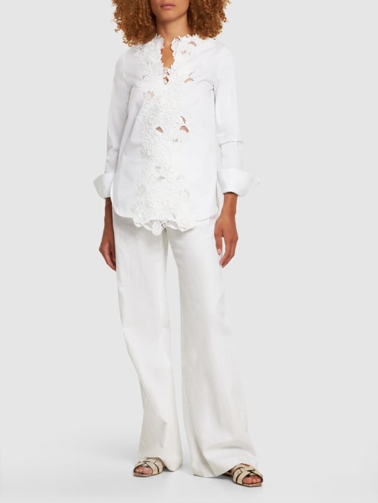 Oscar De La Renta: 花朵刺绣棉质衬衫 - 白色 - women_1 | Luisa Via Roma