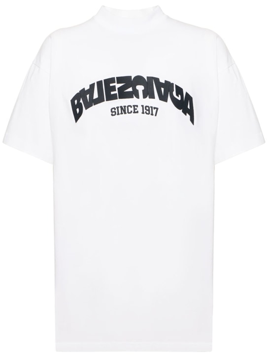 Balenciaga: T-Shirt aus Baumwolljersey mit Logodruck - Weiß - women_0 | Luisa Via Roma