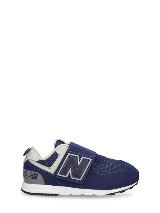 New Balance: 574 Faux leather sneakers - Navy - kids-boys_0 | Luisa Via Roma