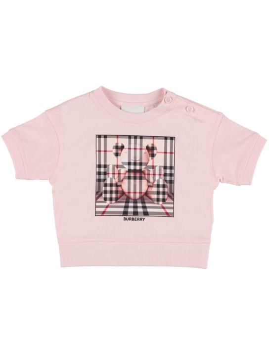 Burberry: T-shirt in jersey di cotone stampato con logo - Rosa - kids-girls_0 | Luisa Via Roma