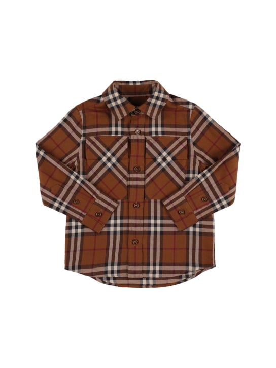Burberry: Check print cotton poplin shirt - Brown - kids-boys_0 | Luisa Via Roma