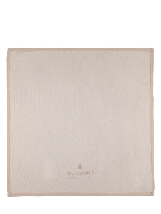Brunello Cucinelli: Cashmere blanket w/embroidered logo - Beyaz/Bej - kids-girls_0 | Luisa Via Roma