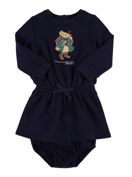 Polo Ralph Lauren: 小熊印花棉质平纹针织连衣裙 - 海军蓝 - kids-girls_0 | Luisa Via Roma