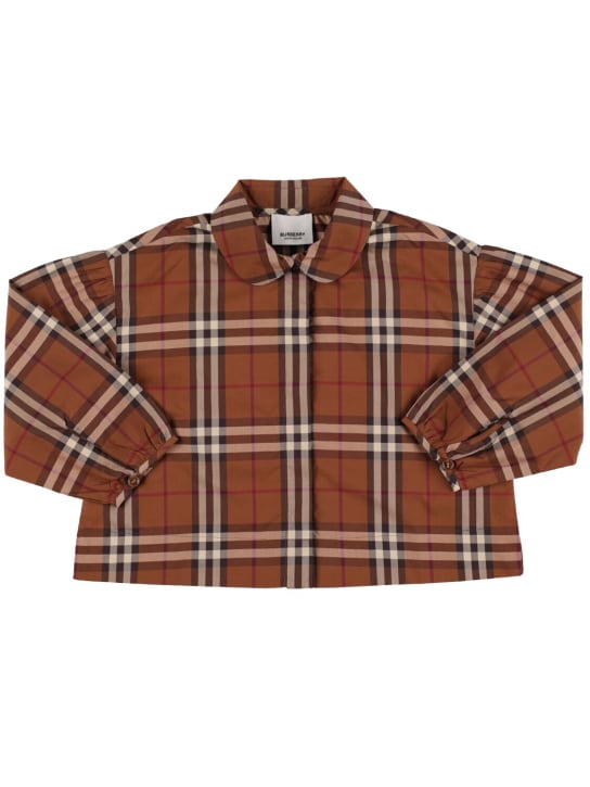 Burberry: Check print cotton poplin shirt - Brown - kids-girls_0 | Luisa Via Roma