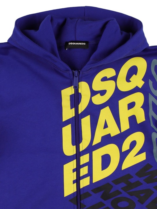 Dsquared2: Rubberized logo cotton jersey hoodie - Blue - kids-girls_1 | Luisa Via Roma