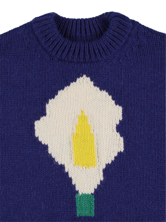 The Animals Observatory: Flower intarsia wool tricot knit sweater - Lacivert - kids-girls_1 | Luisa Via Roma