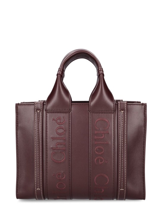 Chloé: Small Woody leather tote bag - women_0 | Luisa Via Roma