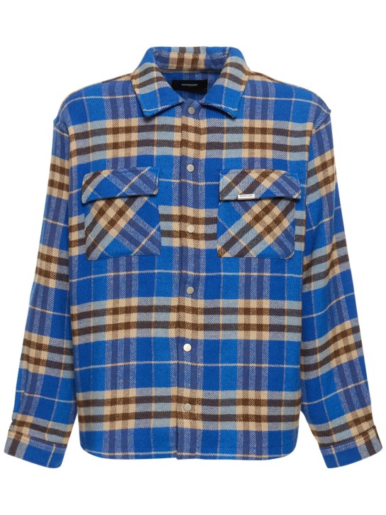 Represent: Checked flannel shirt w/ logo embroidery - Mavi/Turuncu - men_0 | Luisa Via Roma