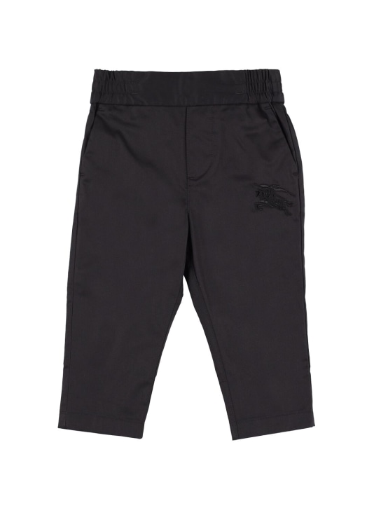 Burberry: Pantalon en coton à logo brodé - Noir - kids-boys_0 | Luisa Via Roma