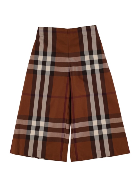 Burberry: Check print cotton wide pants - Brown - kids-girls_0 | Luisa Via Roma
