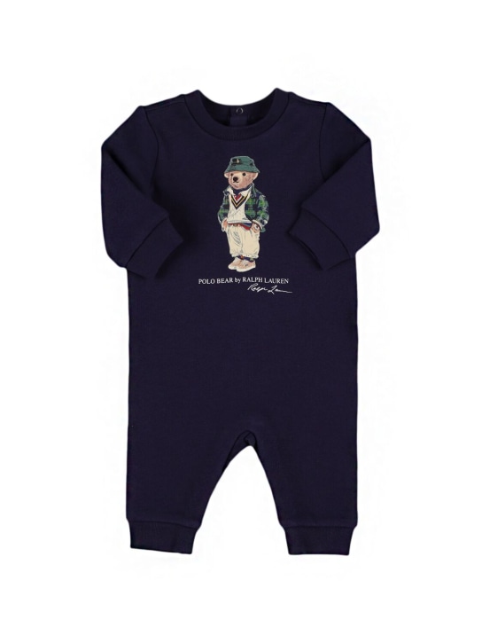 Ralph Lauren: Polo bear printed cotton blend romper - Navy - kids-boys_0 | Luisa Via Roma