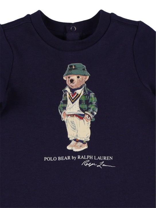 Polo Ralph Lauren: Barboteuse en coton mélangé imprimé ourson - Bleu Marine - kids-boys_1 | Luisa Via Roma