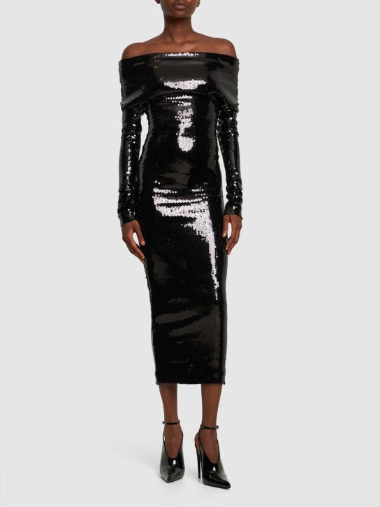 Alexandre Vauthier: Sequined long sleeve midi dress - Black - women_1 | Luisa Via Roma