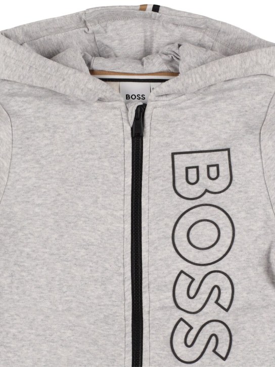 Boss: Sweat à capuche & pantalon en coton mélangé à logo - Gris - kids-boys_1 | Luisa Via Roma