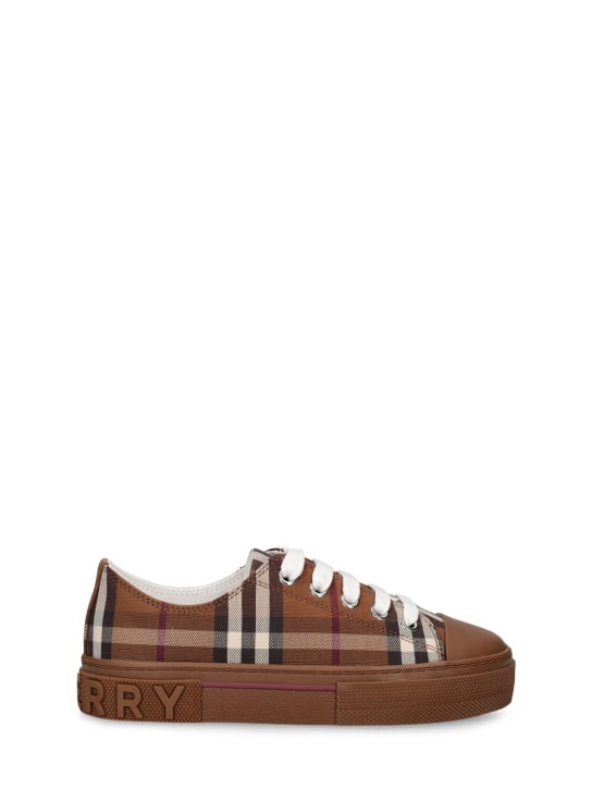 Burberry: Check print cotton lace-up sneakers - Brown - kids-girls_0 | Luisa Via Roma