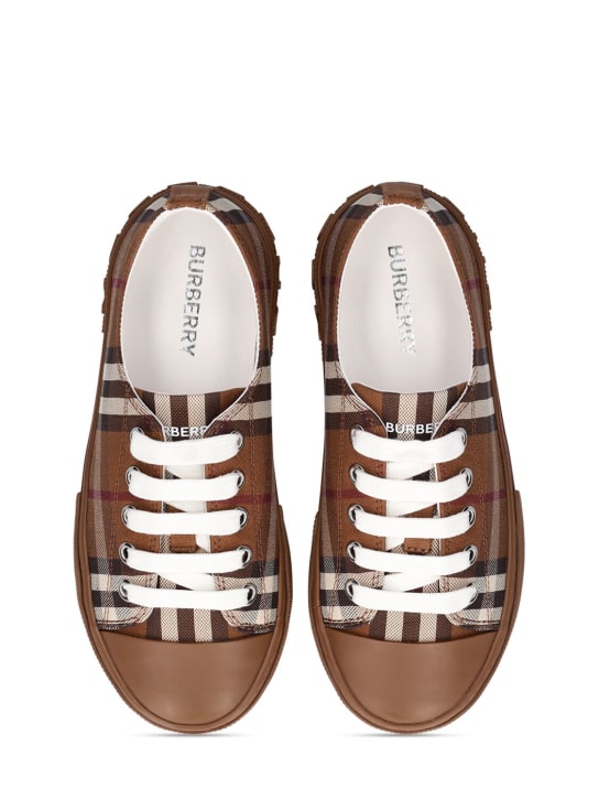 Burberry: Check print cotton lace-up sneakers - Brown - kids-boys_1 | Luisa Via Roma