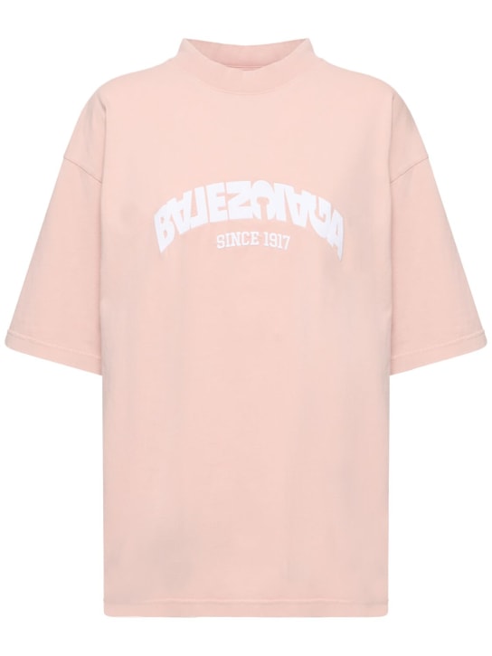 Balenciaga: Logo cotton jersey t-shirt - Light Pink - women_0 | Luisa Via Roma