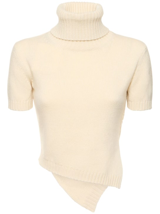 The Row: Dria asymmetric cashmere blend knit top - Ivory - women_0 | Luisa Via Roma