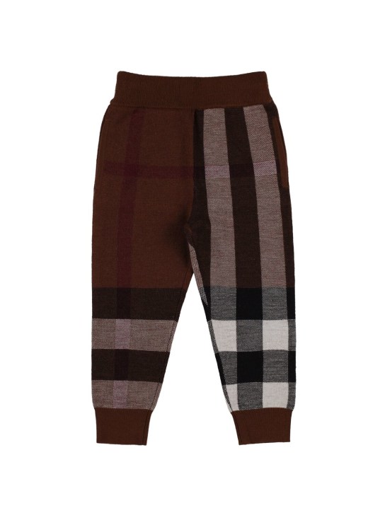 Burberry: Pantaloni in felpa di lana check - Marrone - kids-boys_0 | Luisa Via Roma