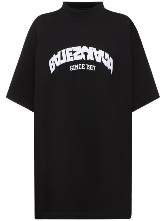 Balenciaga: T-shirt oversize en jersey de coton à logo - Noir - women_0 | Luisa Via Roma