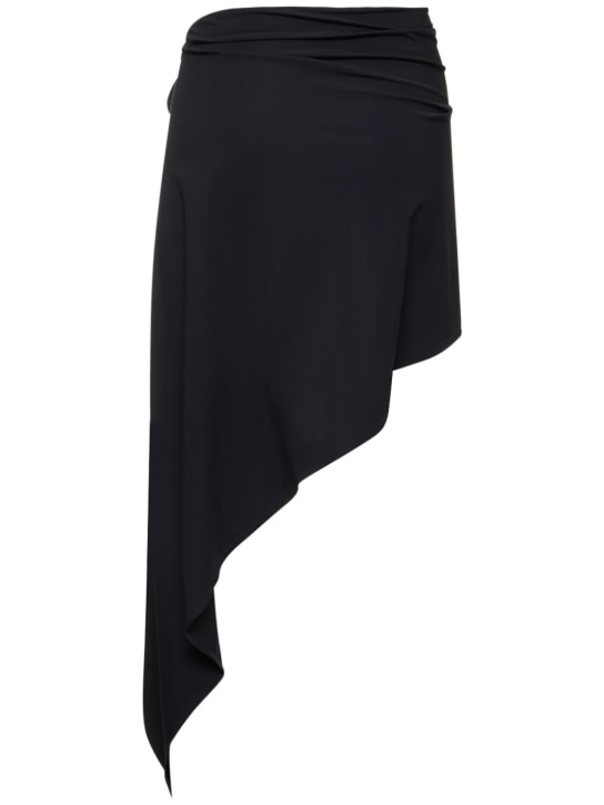 Magda Butrym: Ruched jersey asymmetric skirt w/ rose - Black - women_4 | Luisa Via Roma