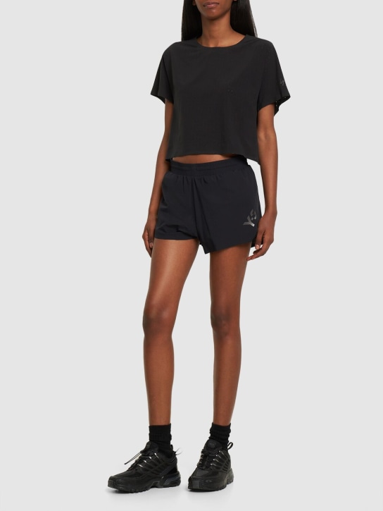 Y-3: Shorts deportivos de cintura alta - Negro - women_1 | Luisa Via Roma