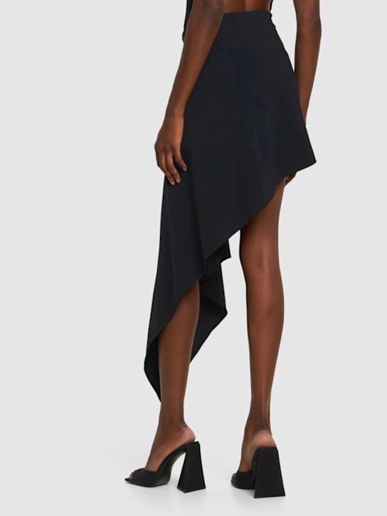 Magda Butrym: Ruched jersey asymmetric skirt w/ rose - Black - women_2 | Luisa Via Roma