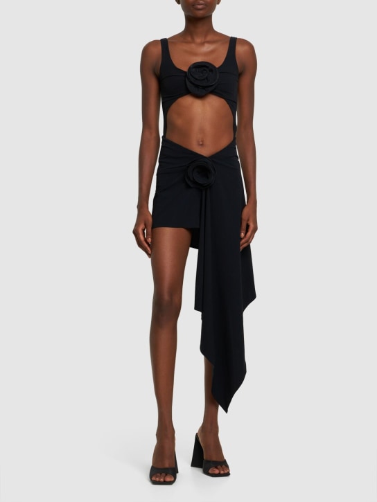 Magda Butrym: Ruched jersey asymmetric skirt w/ rose - Black - women_1 | Luisa Via Roma