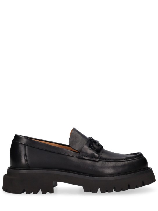 Ferragamo: Florian leather loafers - Black - men_0 | Luisa Via Roma