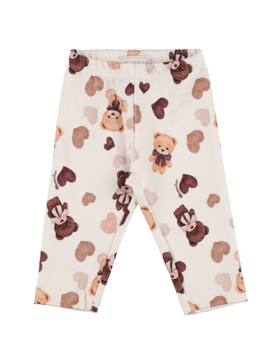 Monnalisa: Bear print viscose jersey leggings - Beyaz - kids-girls_0 | Luisa Via Roma