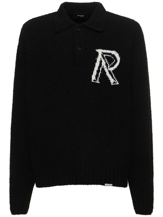 Represent: Embroidered logo bouclé polo sweater - men_0 | Luisa Via Roma