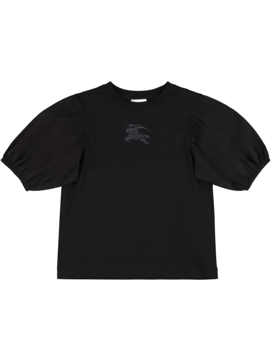 Burberry: T-shirt en coton à logo brodé - Noir - kids-girls_0 | Luisa Via Roma