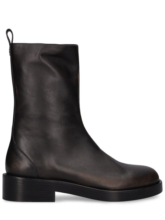 Courreges: Leather tall boots - Chocolate - men_0 | Luisa Via Roma