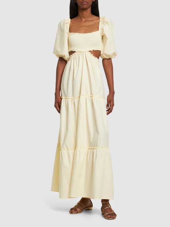 Weworewhat: Robe midi en popeline de coton smocké - Ivoire - women_1 | Luisa Via Roma