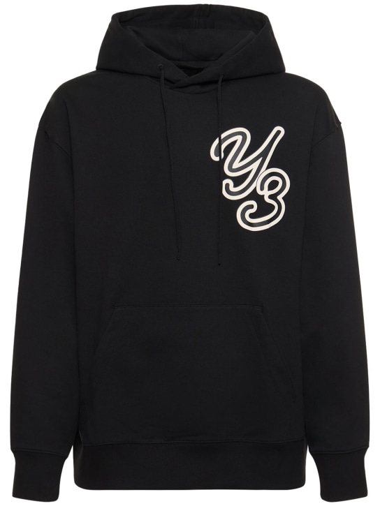 Y-3: GFX Logo organic cotton hoodie - Black - men_0 | Luisa Via Roma