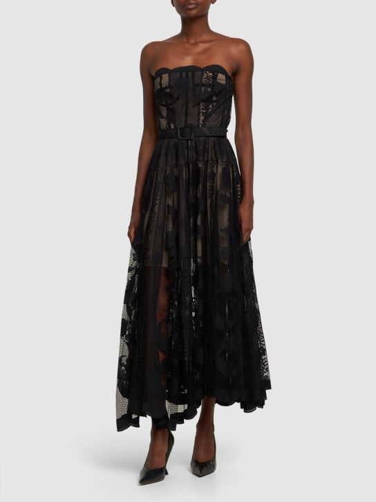 Oscar De La Renta: Vestito midi in pizzo di cotone floreale - Nero - women_1 | Luisa Via Roma