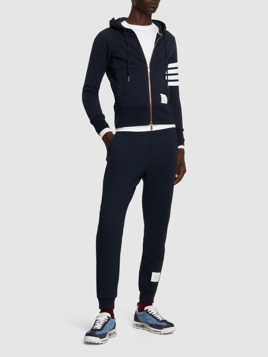 Thom Browne: Zip-up stripes cotton sweatshirt hoodie - Navy - men_1 | Luisa Via Roma