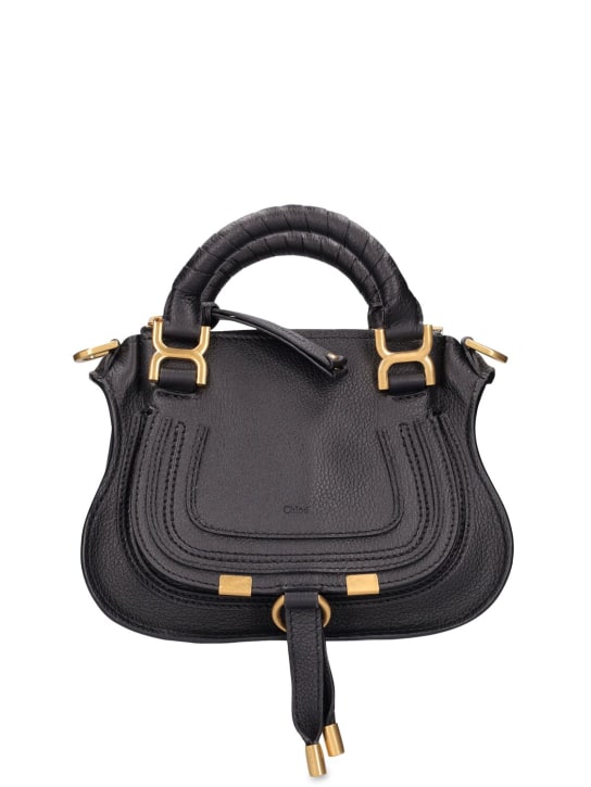 Chloé: Mini Marcie leather top handle bag - Siyah - women_0 | Luisa Via Roma