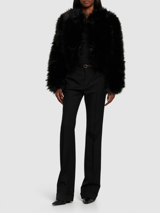 Elie Saab: Faux fur crop jacket - Black - women_1 | Luisa Via Roma