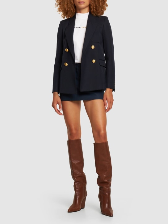 Palm Angels: Palms double breasted wool blend blazer - Navy - women_1 | Luisa Via Roma