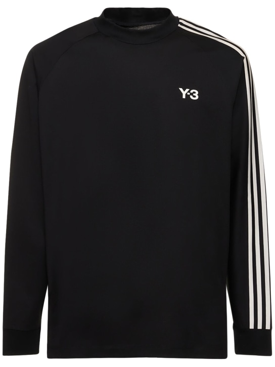 Y-3: 3-Stripe cotton long sleeve t-shirt - Black/Owhite - men_0 | Luisa Via Roma