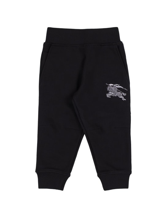 Burberry: Pantalones de algodón con logo bordado - Negro - kids-girls_0 | Luisa Via Roma