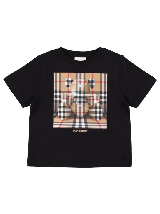 Burberry: T-shirt in jersey di cotone con logo - Nero - kids-boys_0 | Luisa Via Roma