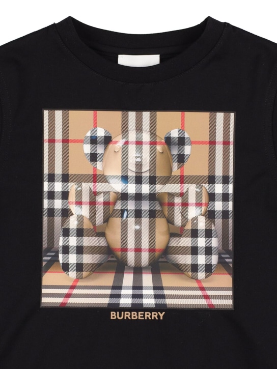 Burberry: T-shirt en jersey de coton à imprimé logo - Noir - kids-boys_1 | Luisa Via Roma