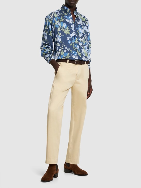 Tom Ford: Floral lyocell fluid fit leisure shirt - Floral Blue - men_1 | Luisa Via Roma