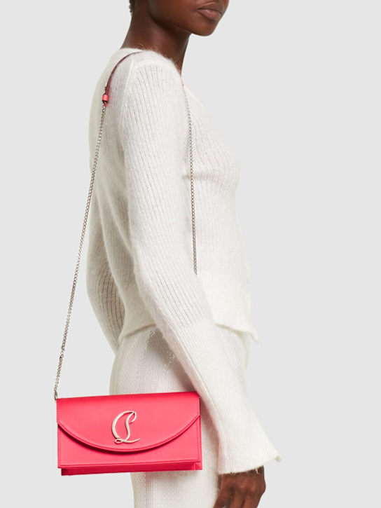 Christian Louboutin: Small logo crepe satin clutch - Venus/Silver - women_1 | Luisa Via Roma